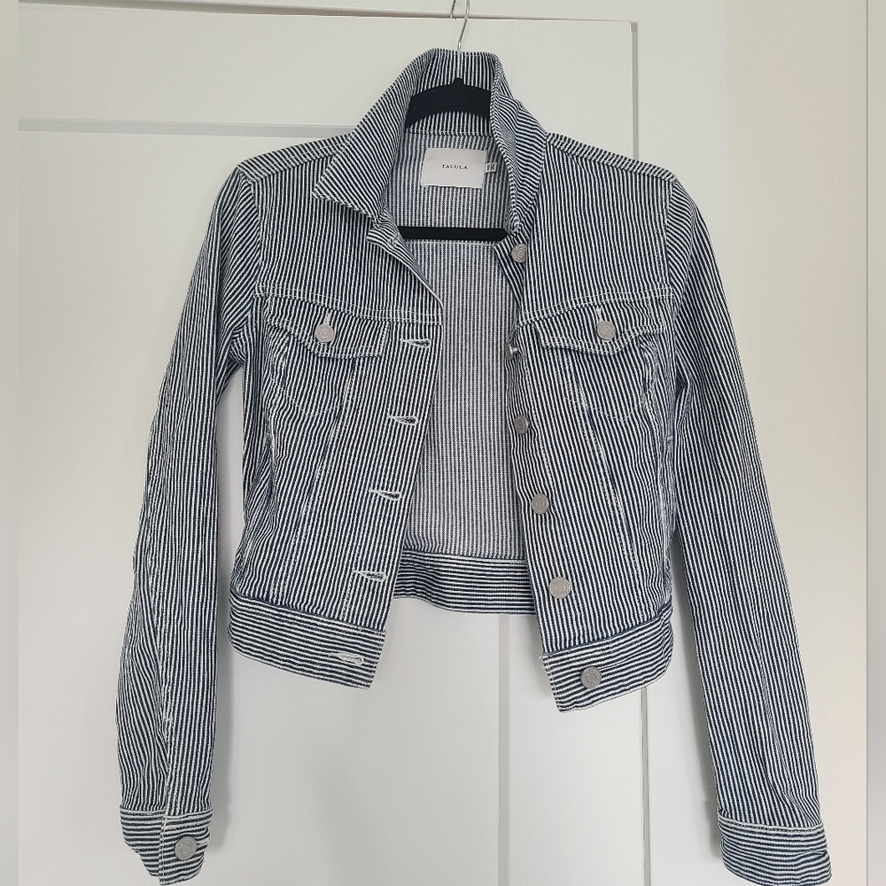 Talula blue/white striped denim jacket. Size xxs
